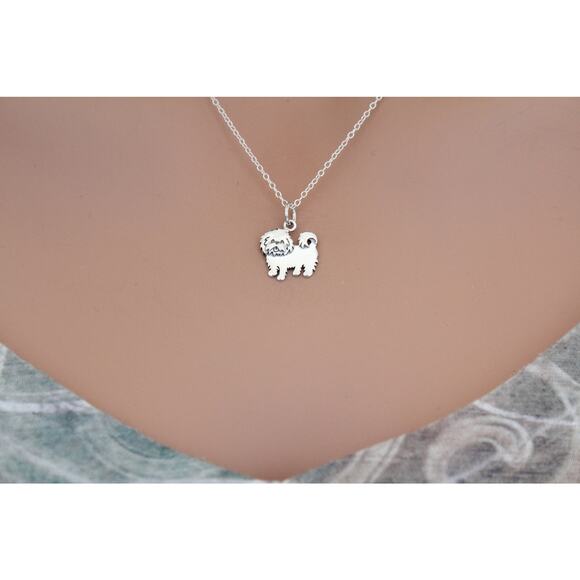 Sterling Silver Maltese Dog Charm Necklace, Silver Maltese Dog Charm Necklace - Picture 4 of 4